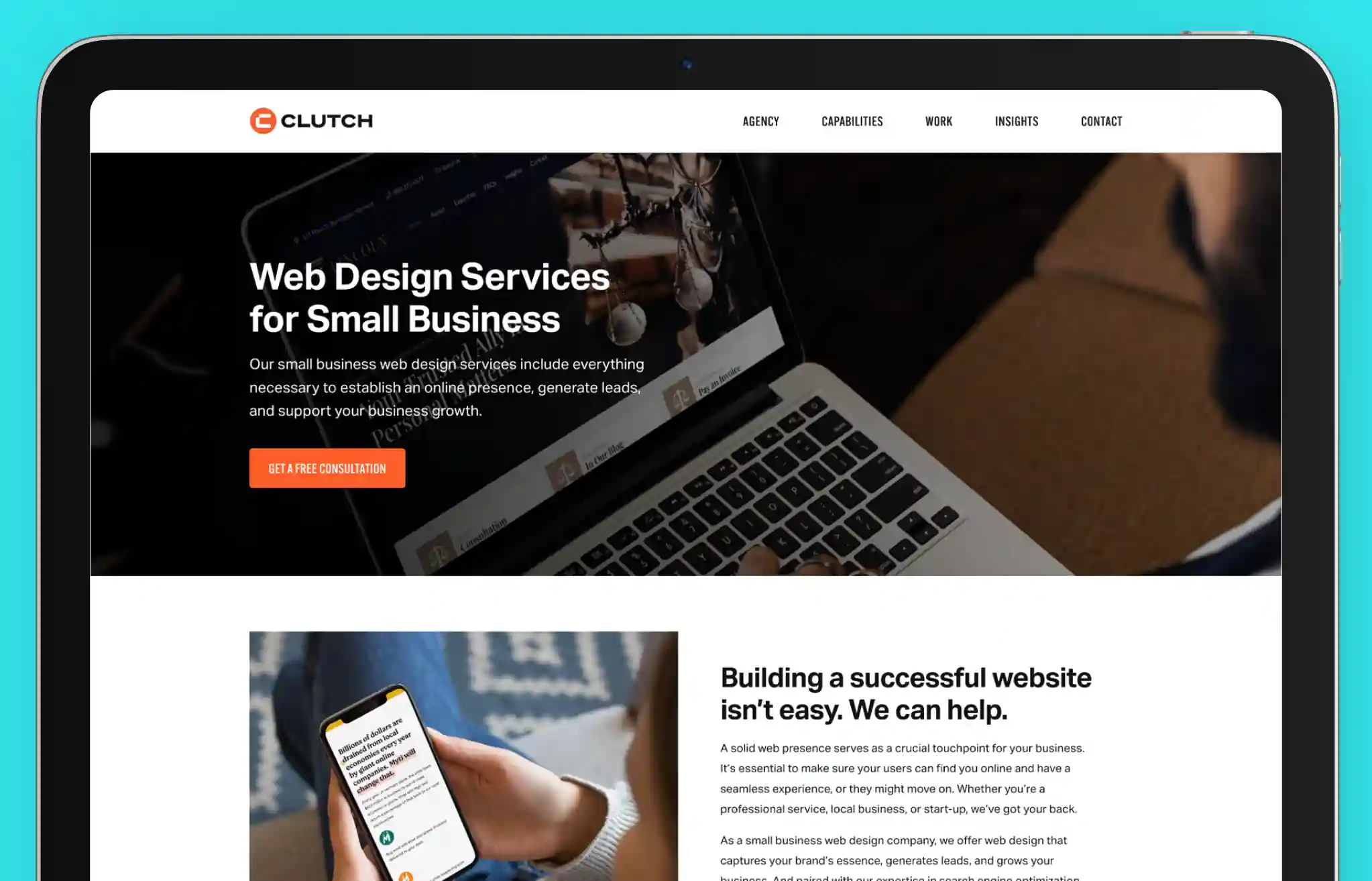 Clutch Creative's screenshot highlighting web design and digital growth solutions for businesses.
