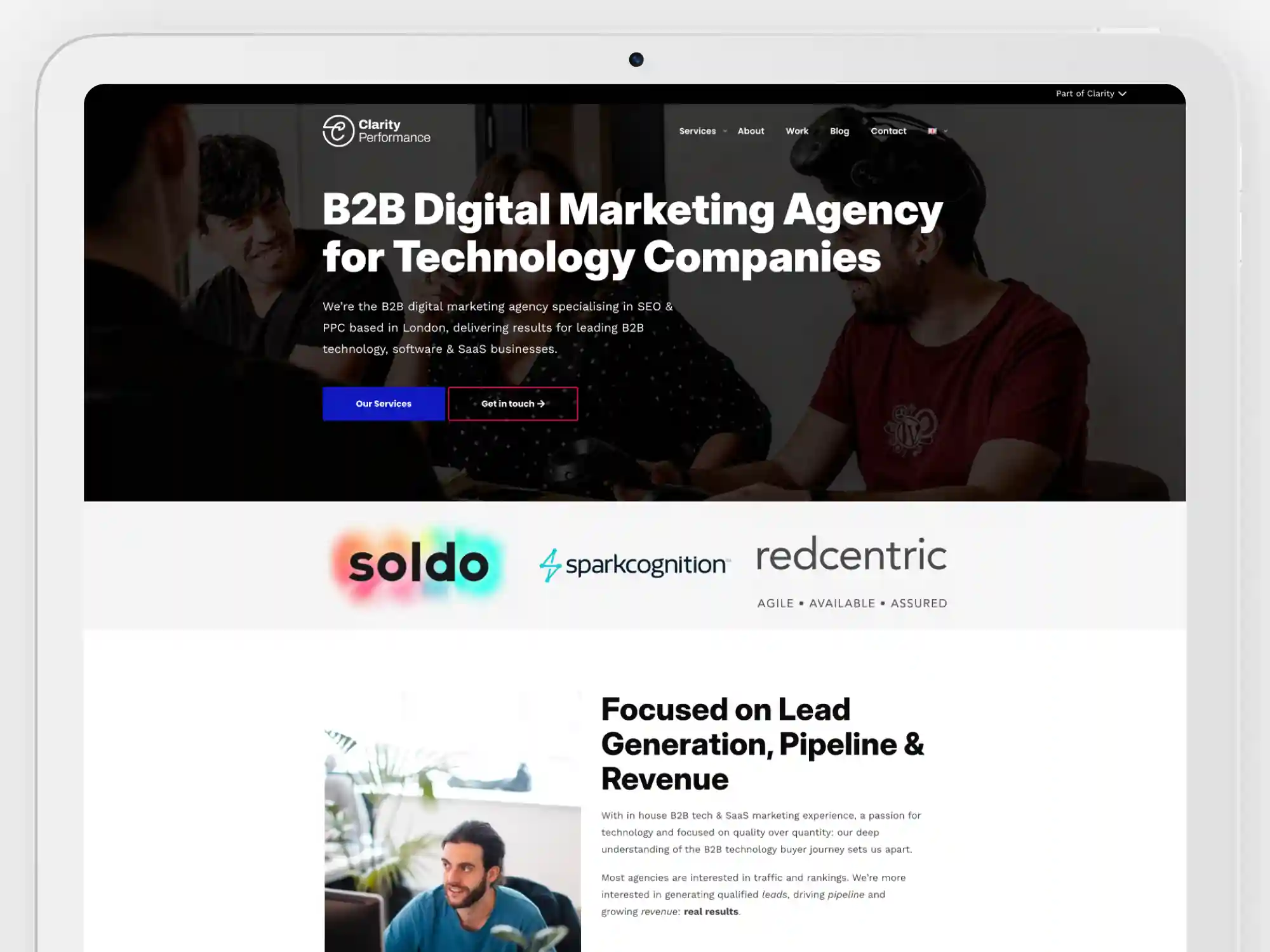 Screenshot of Clarity Performance website - a b2b web design agency