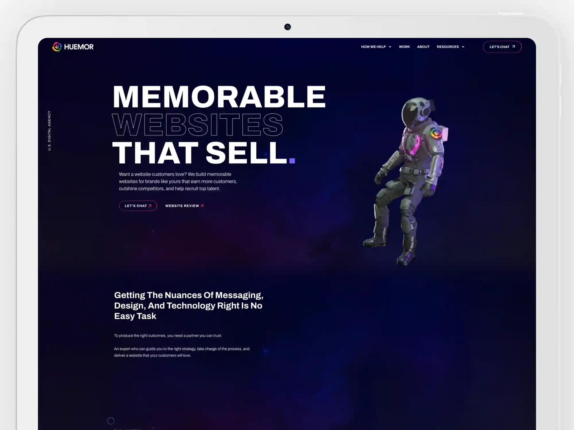 Screenshot of Huemor  - A B2B web design agency