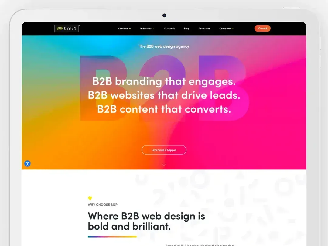 Screenshot of Bop Design webite: A b2b web design agency in USA