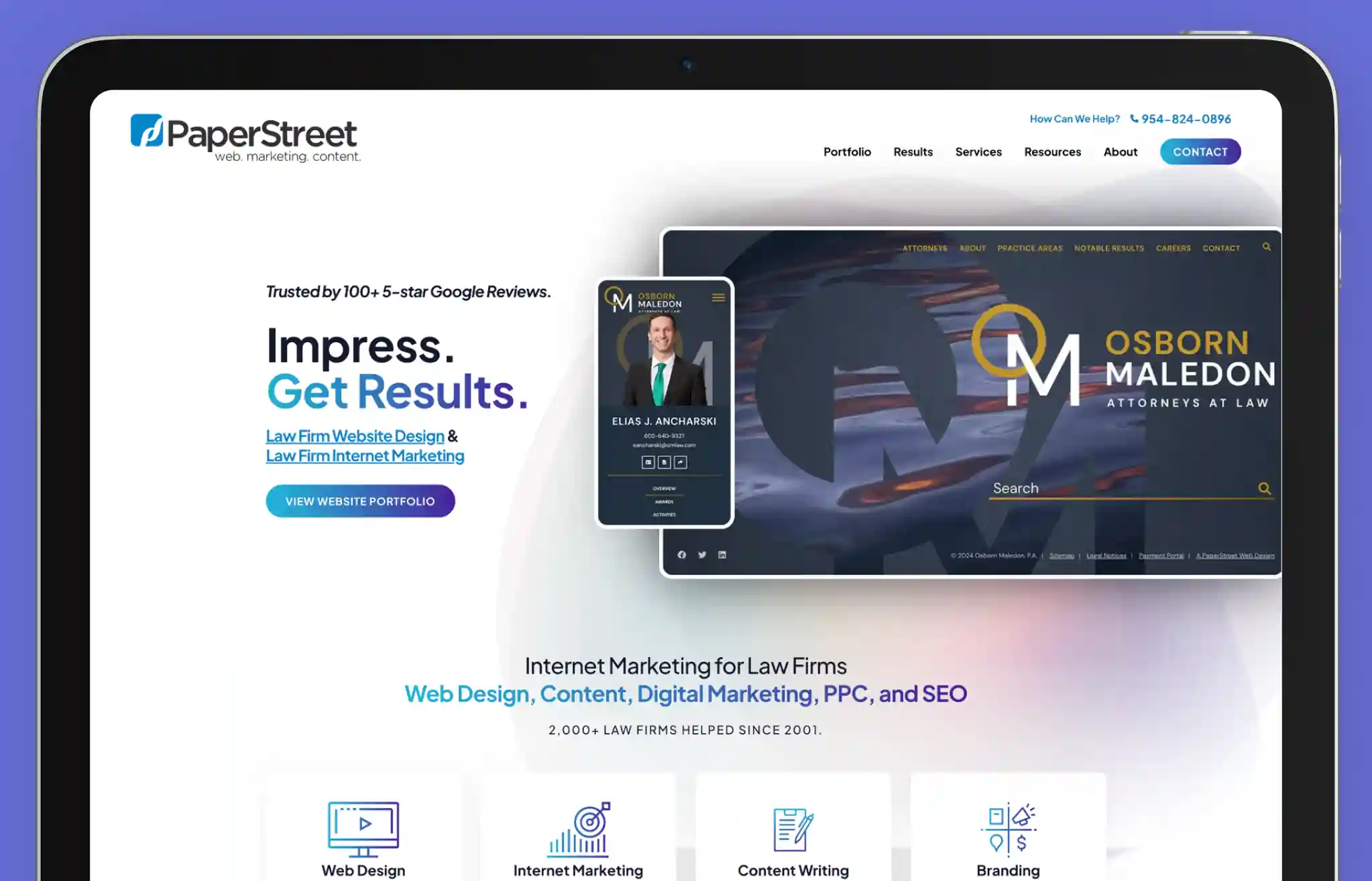 Homepage Of PaperStreet Website - A custom law-firm website design agency