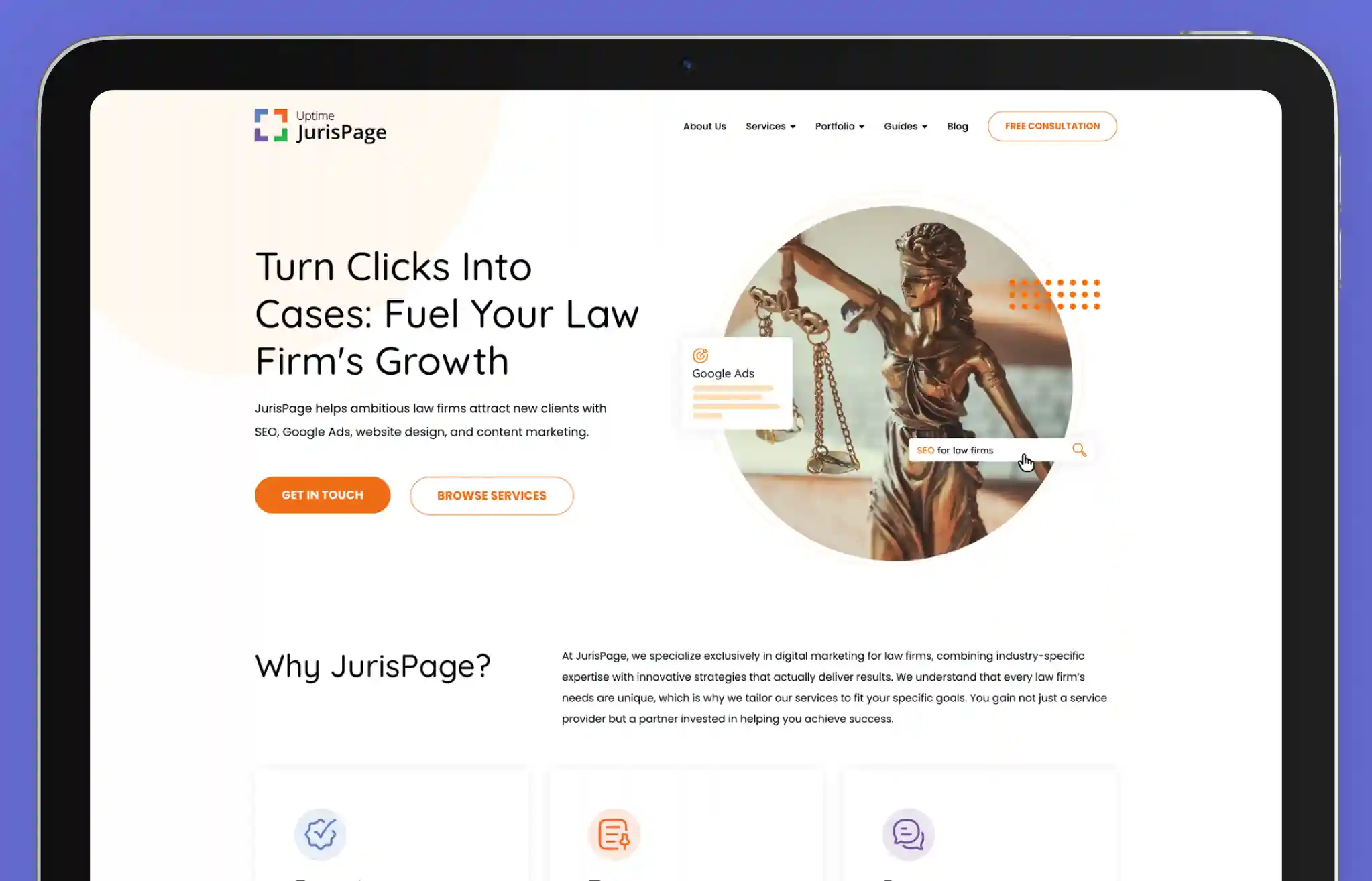 Homepage Of JurisPage Website - A Law Firm Website Design Company