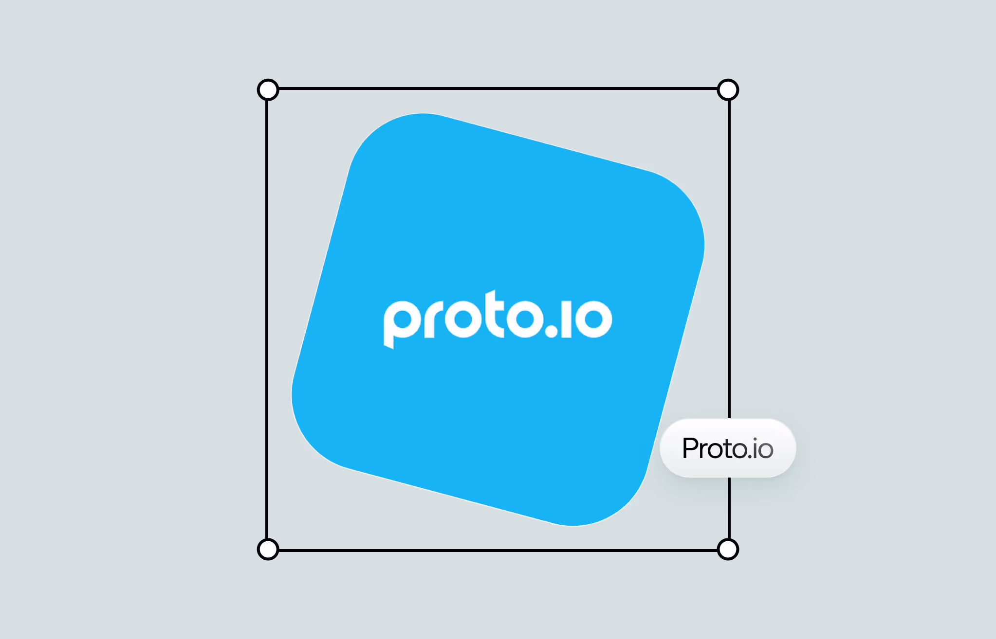Proto.io logo, the 'proto.io' text icon, illustrating the UI prototyping software used for creating interactive prototypes with transitions, animations, and native app functionality.