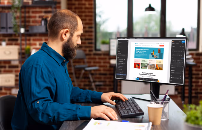 Small business owner creating a website