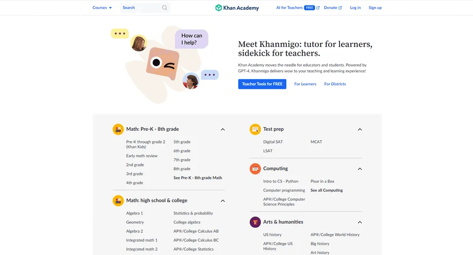 educational website example - khanacademy.org