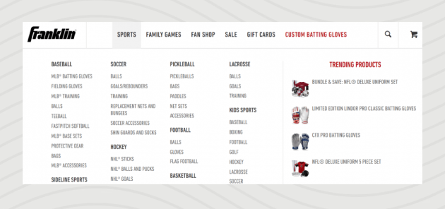 Franklin Sports navigation