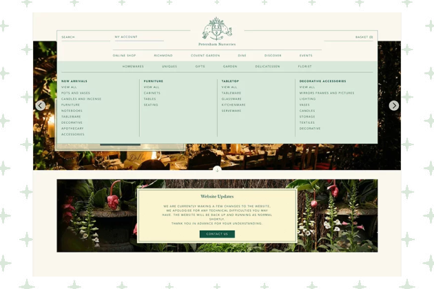 Petersham Nurseries navigation bar