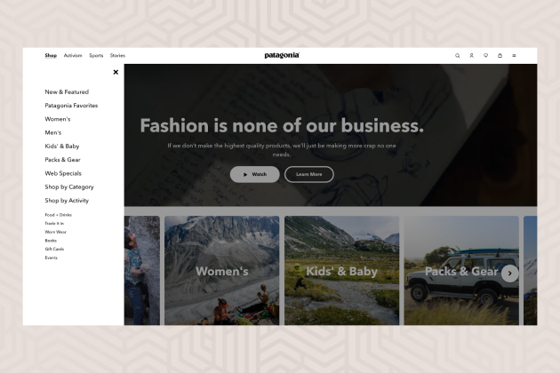 Patagonia side navigation bar website