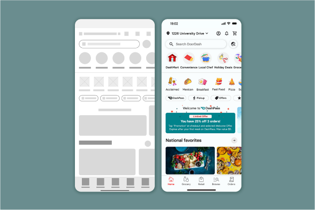 food delivery app wireframe