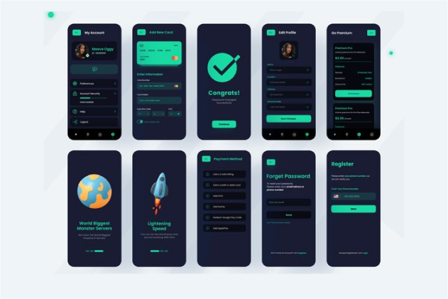 Dark Mode VPN Wireframe Design
