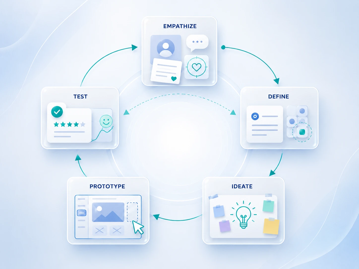 design thinking process 5 stages cycle diagram