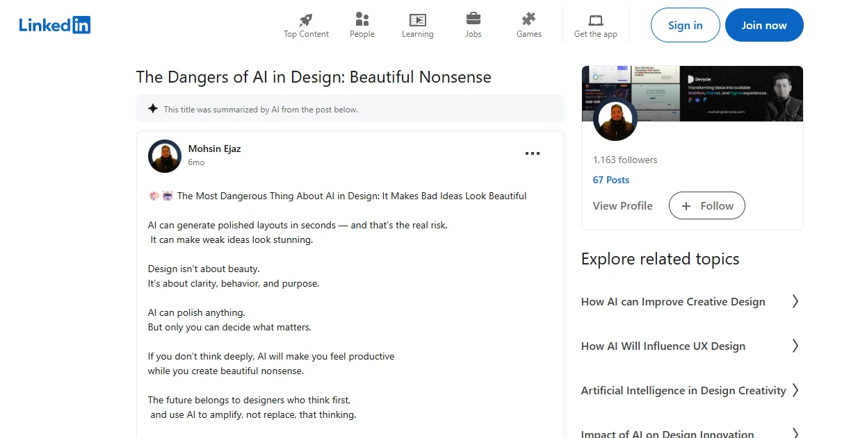 linkedin dangers ai design post