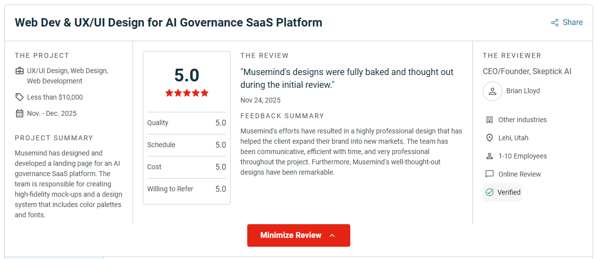 Client review on Saas Product Development