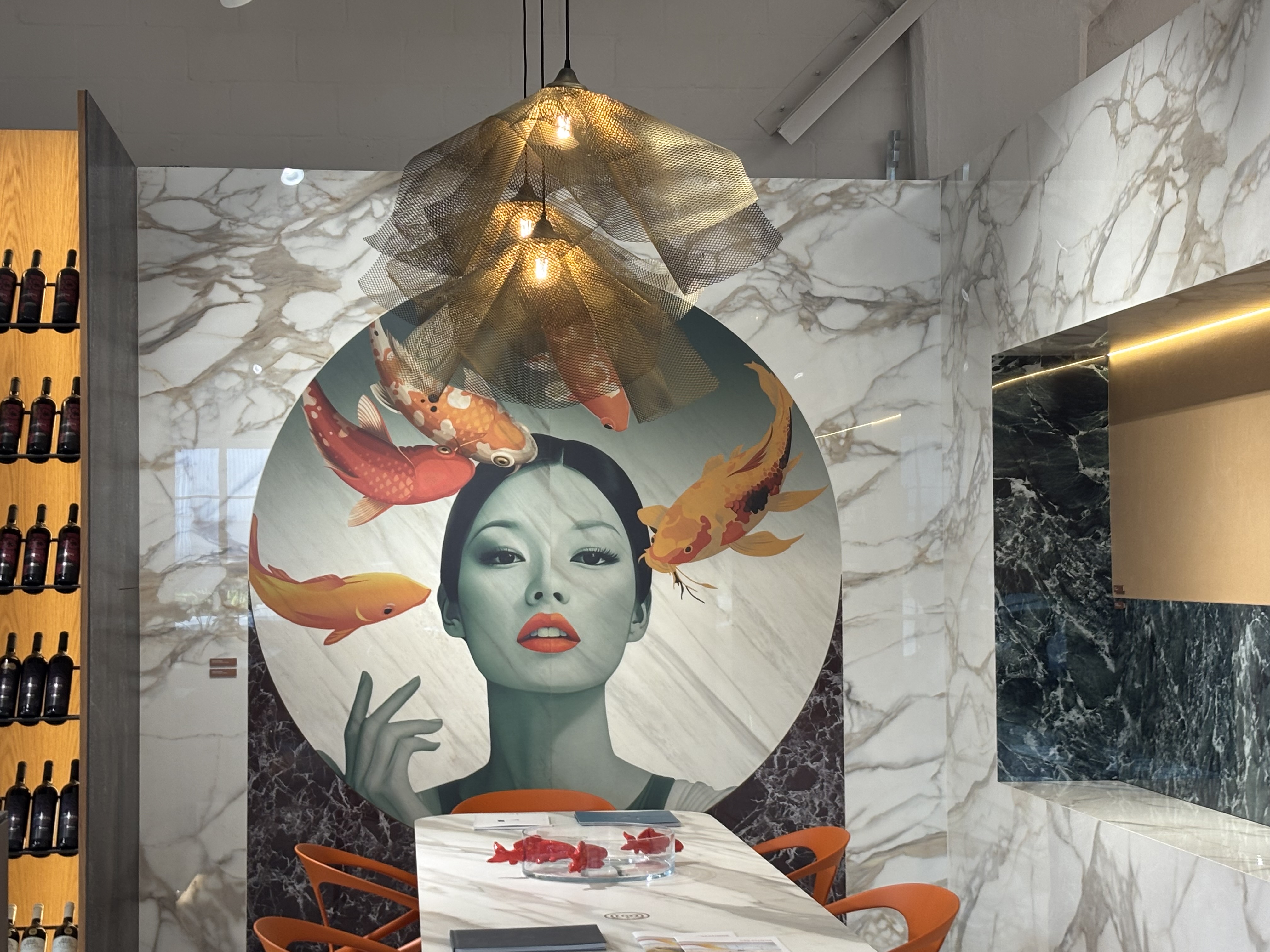 Multiple Layered Lights hanging from a ceiling at Studio Masson in Cape Town