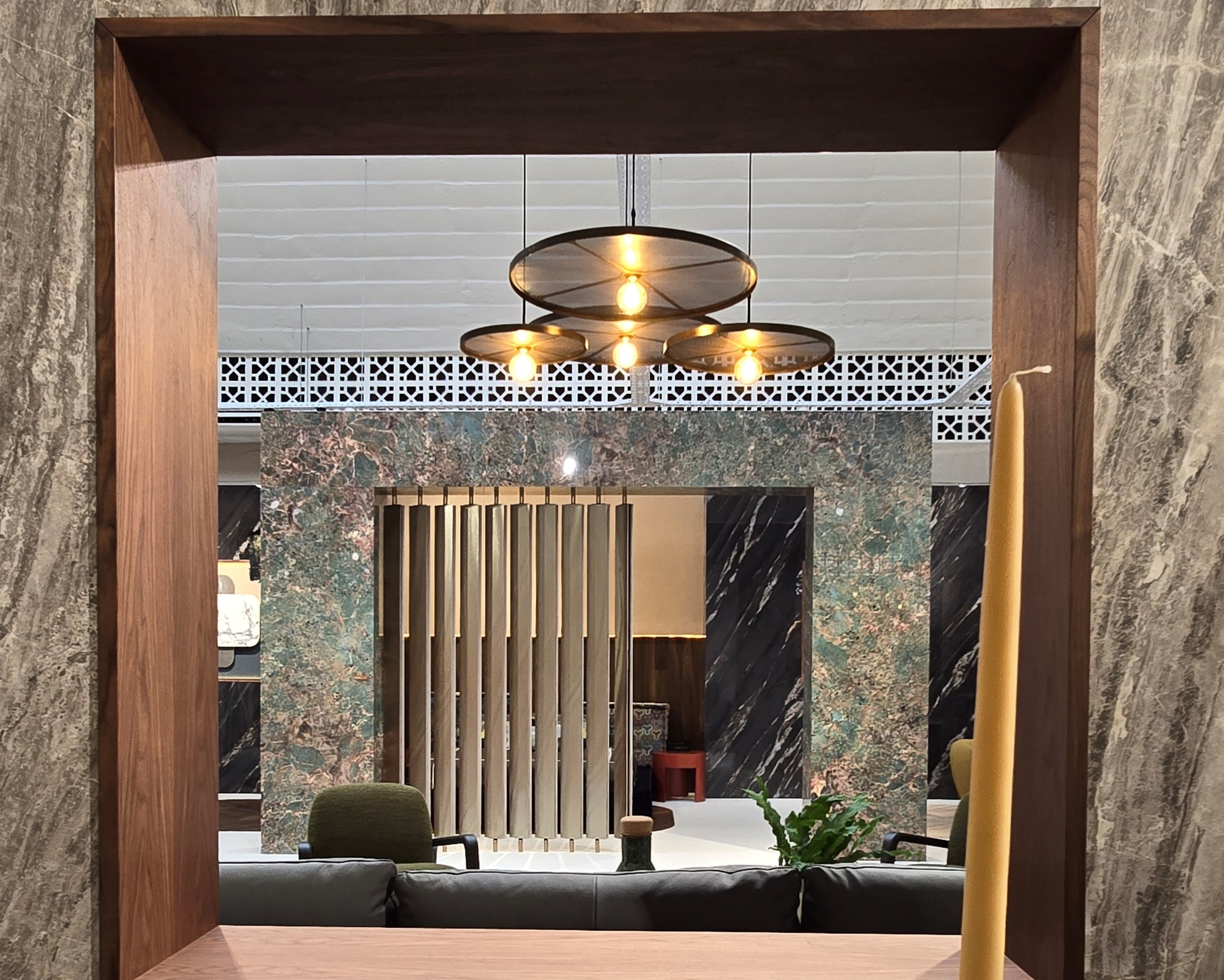 6 flux light fittings over a dining room tables