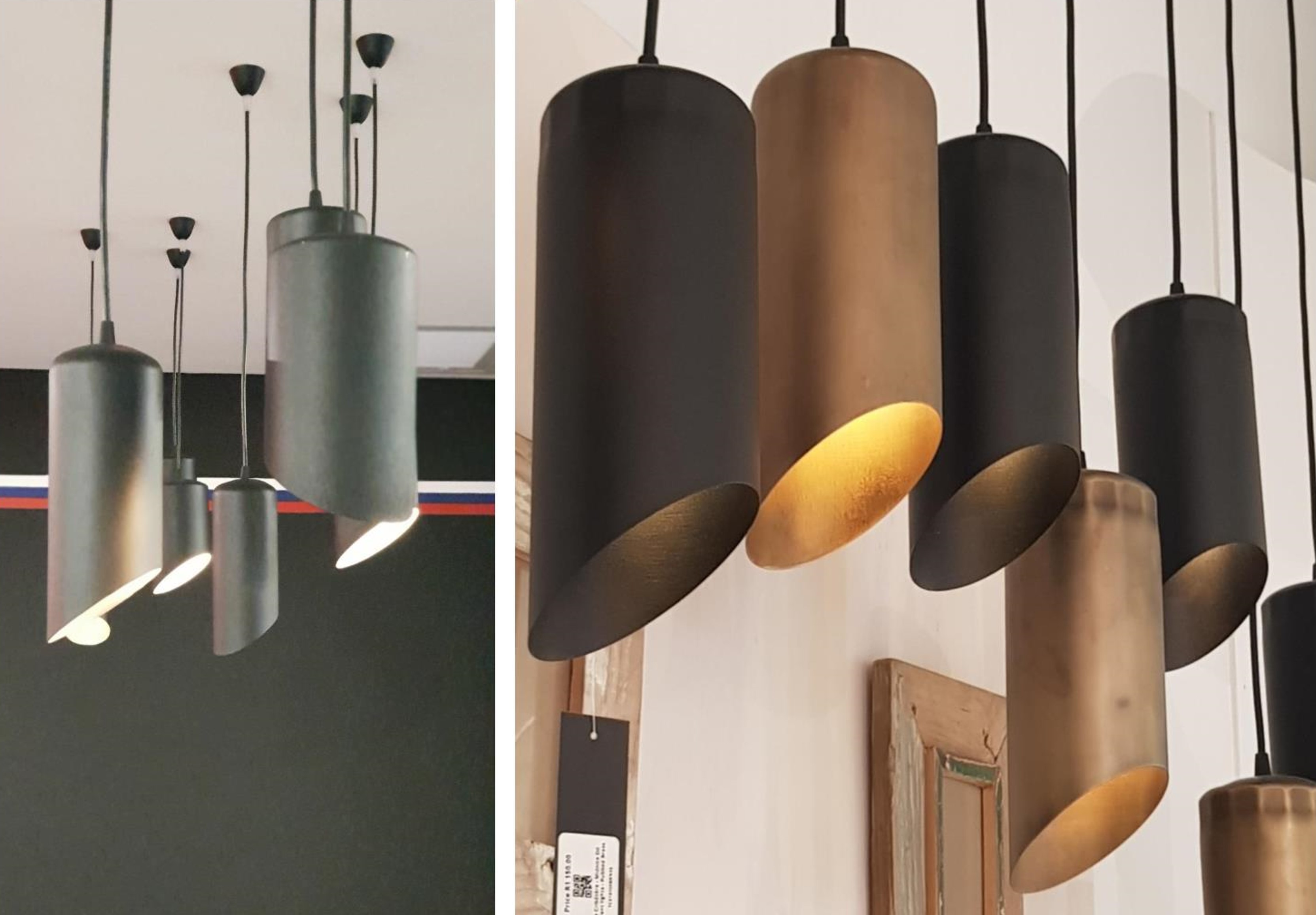 Multiple Tube Light Fittings in Black, Brass, and Copper