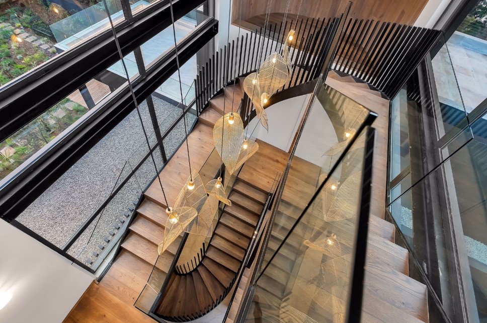 Multiple Leaf lights cascading down a stair case