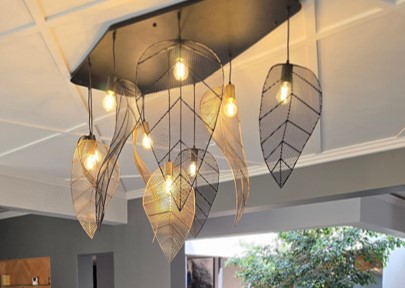 Multiple colored leaves in a light sculpture