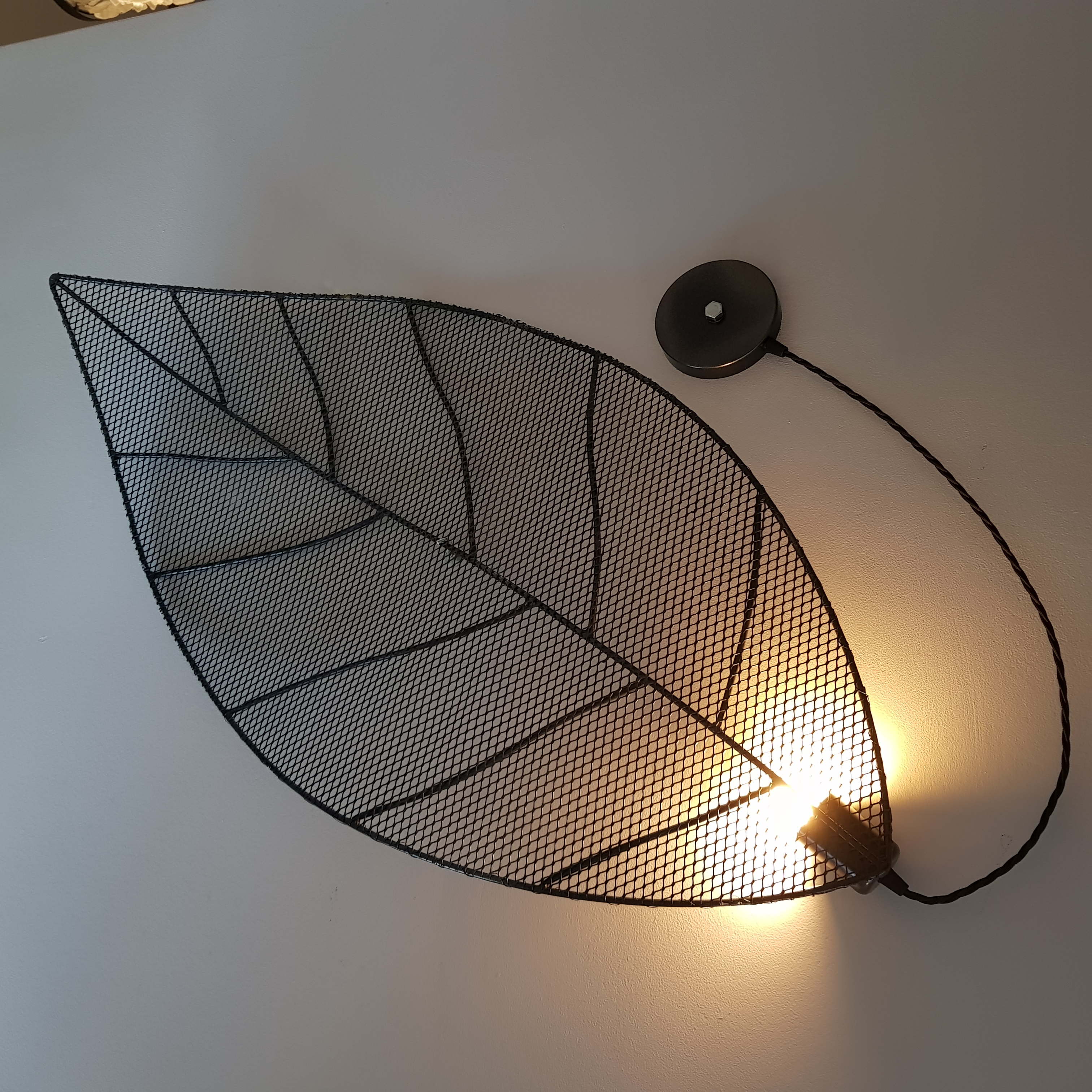 A single leaf wall sconce light