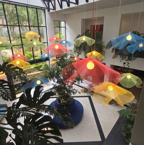 Incredible Installation of Various Colours of Bloom Pendants at Kamiso in Cape Town