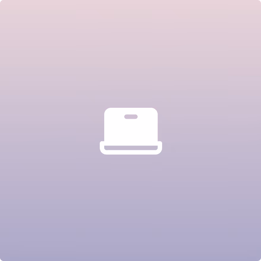 White minimalist laptop icon centered on a pink to purple gradient background with rounded corners.