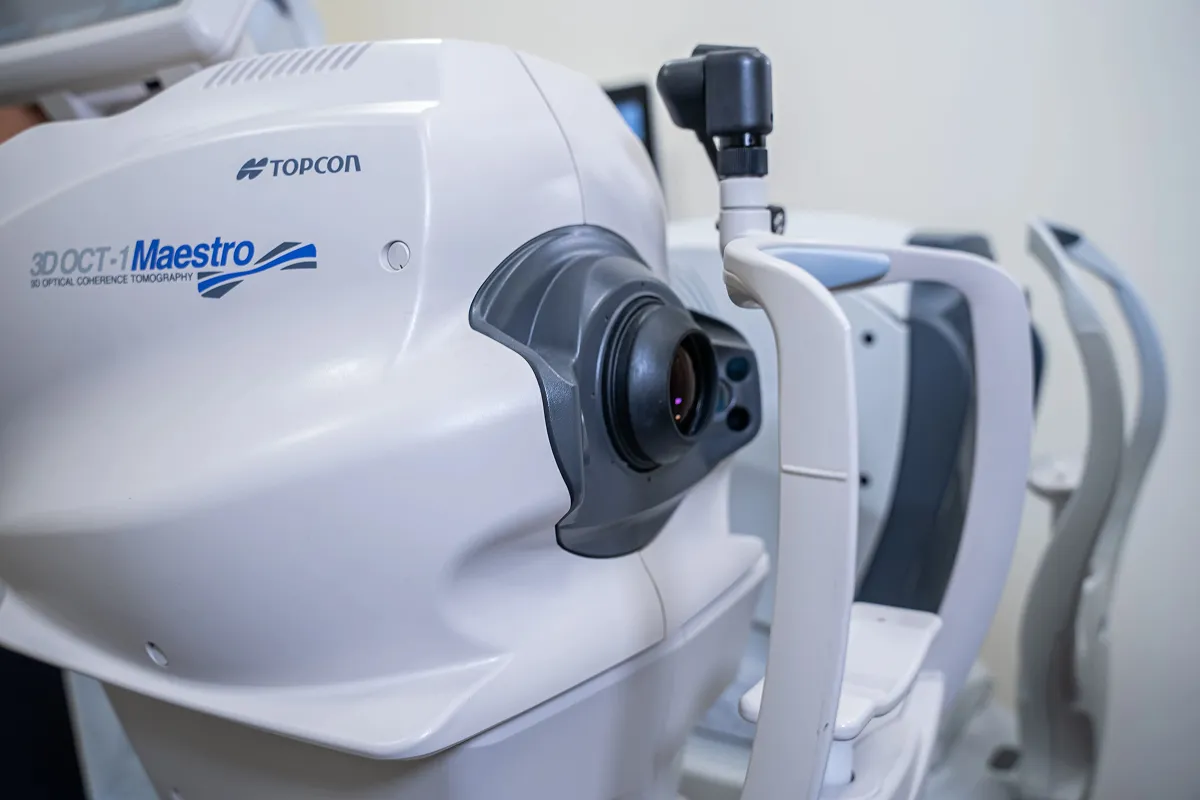 Topcon 3D OCT-1 Maestro optical coherence tomography machine for eye imaging.
