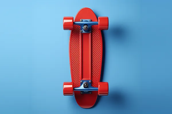 Vibrant Contrast Red Skateboard with Blue Accents