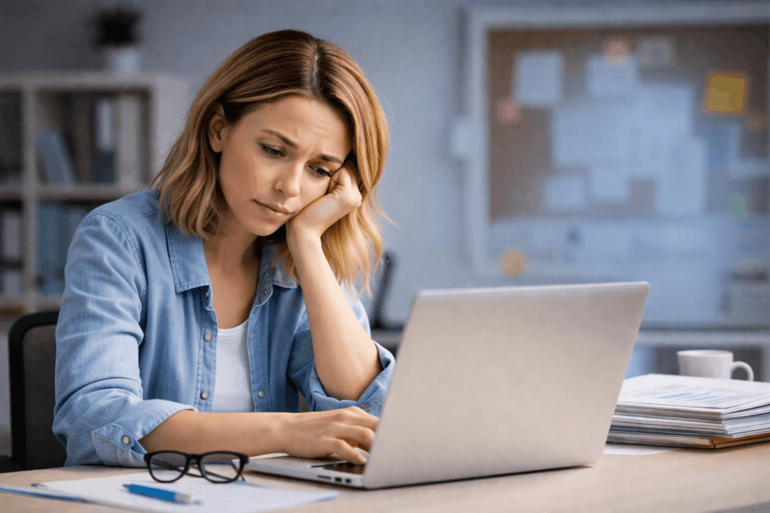 Iemand die achter een laptop zit en een blog typt