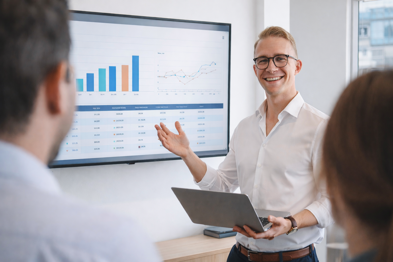 Human hand reaching out to touch a robot hand against a neutral gray background.