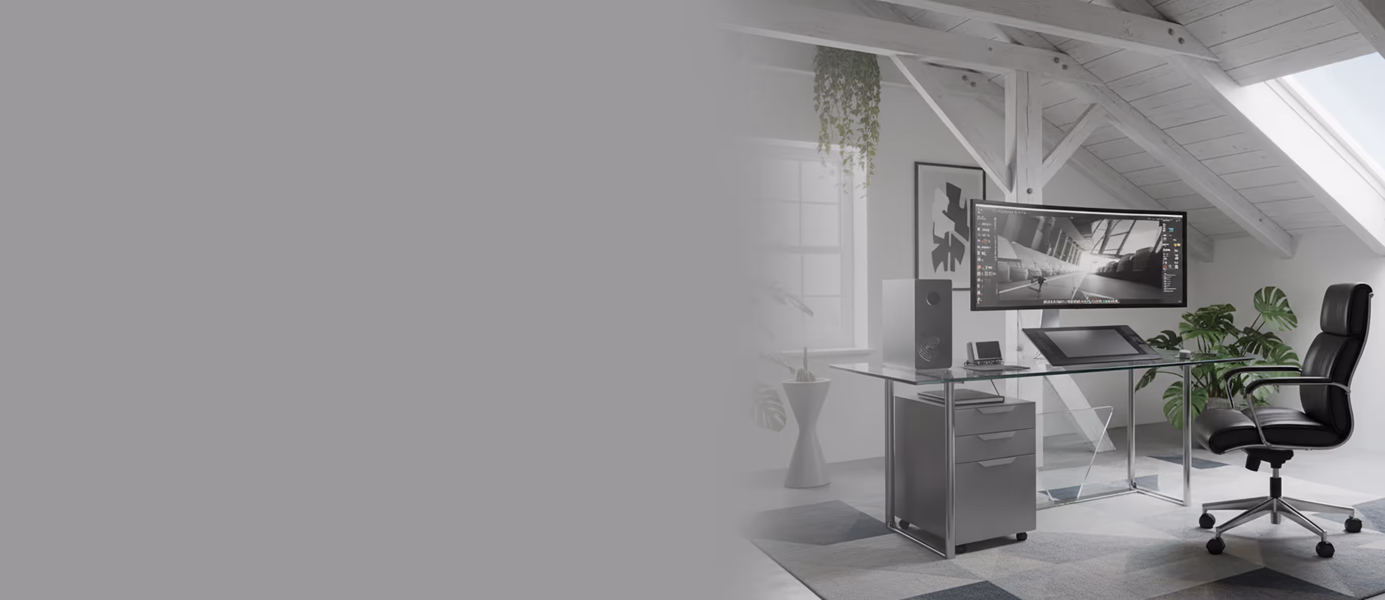 Website homepage for ErgoNext product development featuring navigation links, blurred abstract background, project overview, and objectives text.