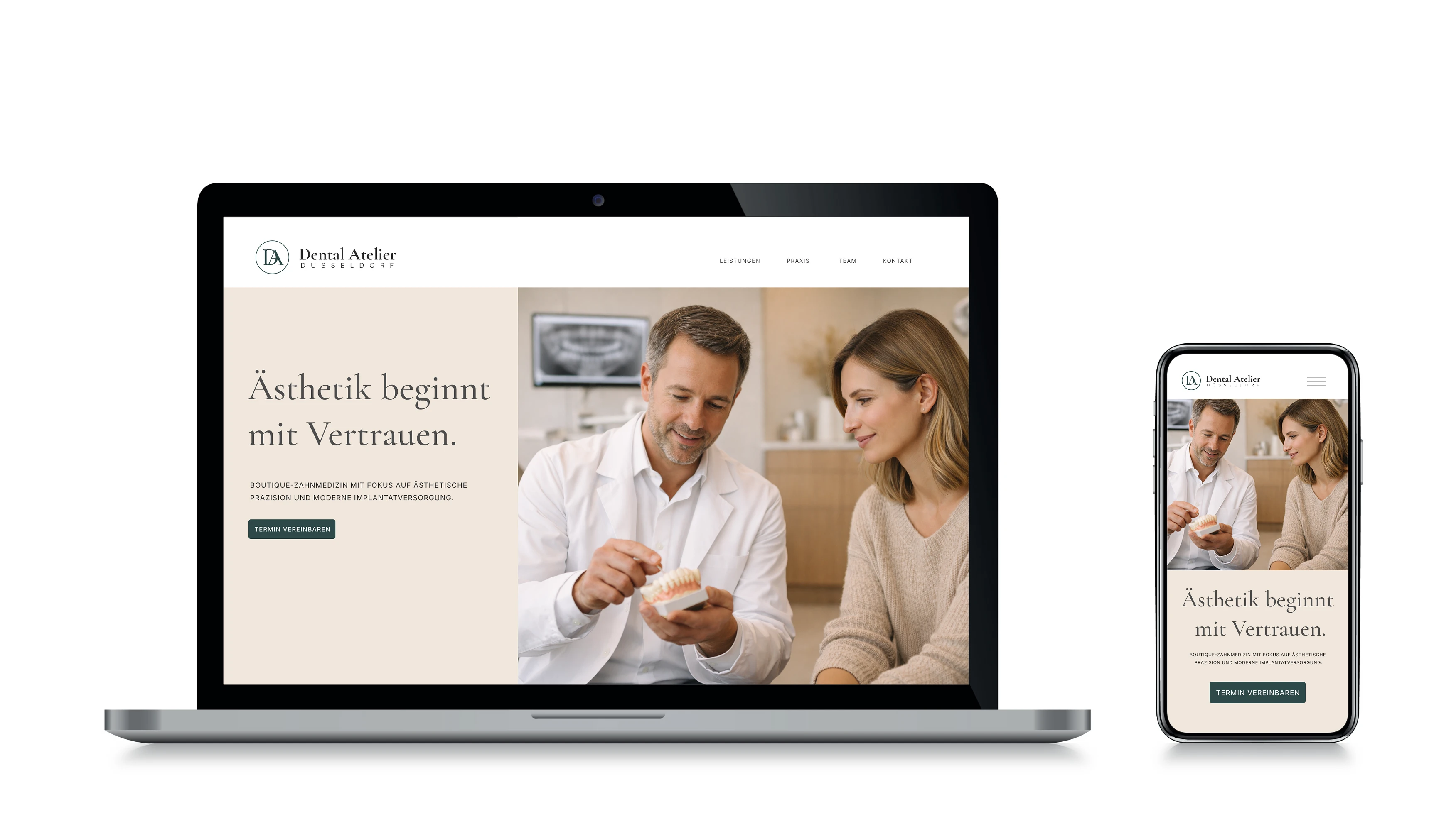 Webdesign Konzept fuer eine Zahnarztpraxis in Duesseldorf mit ruhiger Nutzerfuehrung