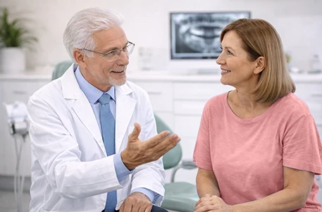 Authentische Praxisfotografie Zahnarzt – Beratung zwischen Zahnarzt und Patientin