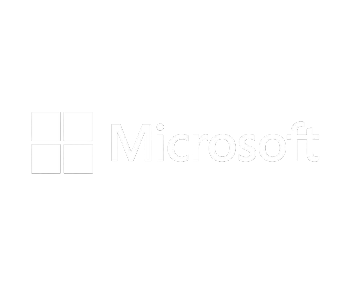 White Microsoft logo with four squares and the company name on a black background.