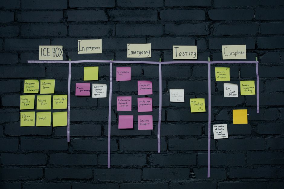 Tableau de planification couvert de notes repositionnables