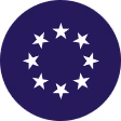 Circle of twelve white stars on a dark blue background representing the European Union flag.