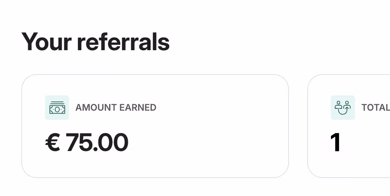 List of new investors with profile photos and flags next to a commission summary displaying amounts €50.00, €75.00, €48.00, and a next payout of €173.00 with a Withdraw button.