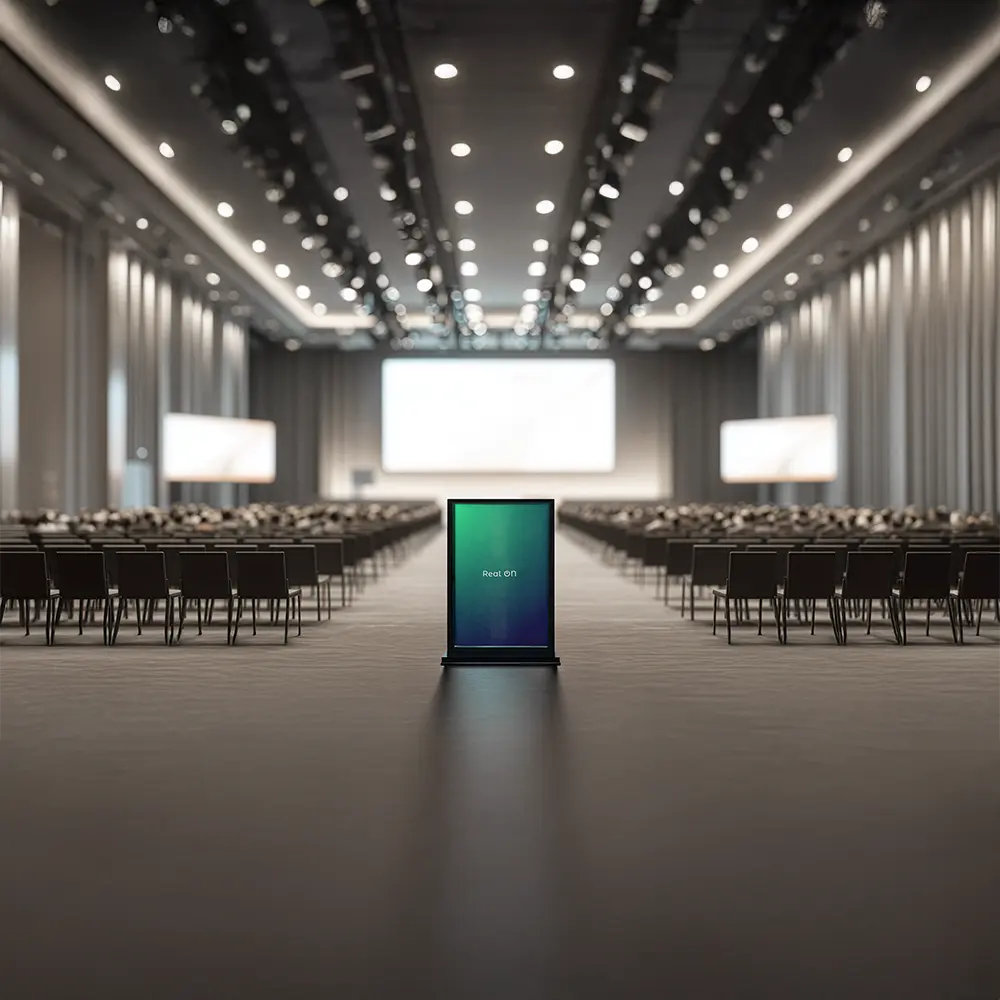 Totem reklamowy Real ON na evencie – digital signage na targi i wydarzenia