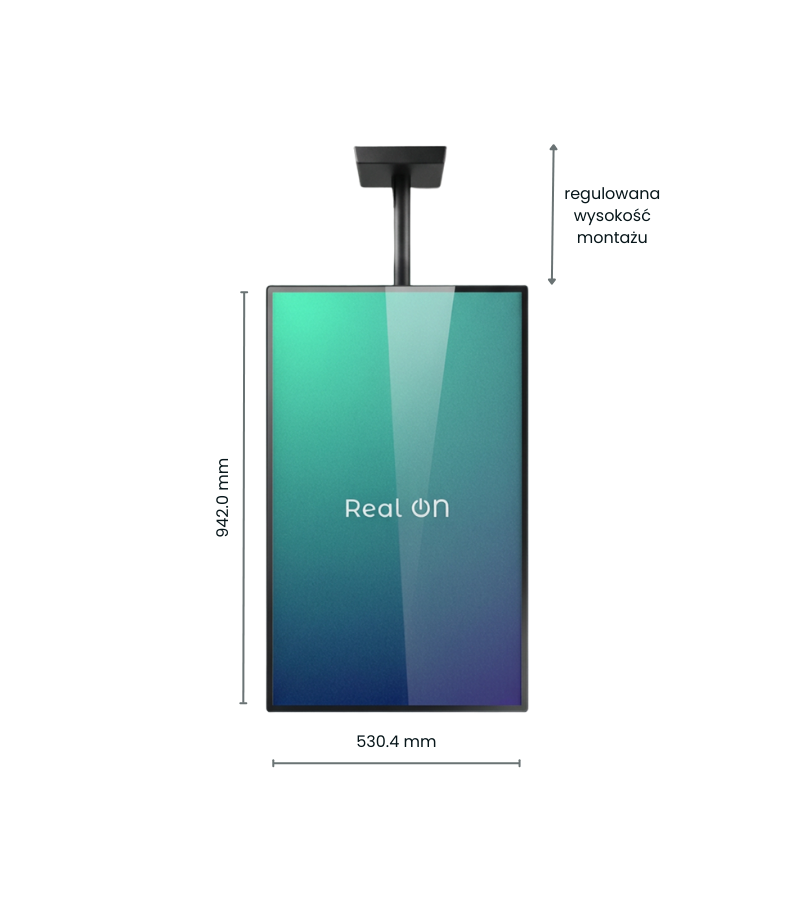 Wyświetlacz witrynowy Real ON – wymiary urządzenia, nowoczesna komunikacja wizualna digital signage Warszawa
