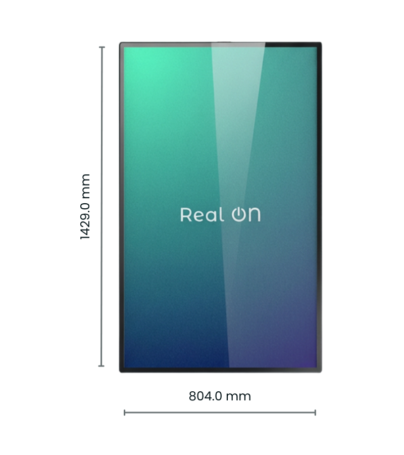 Wyświetlacz naścienny Real ON – wymiary urządzenia, nowoczesna komunikacja wizualna digital signage Warszawa
