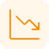 Orange line graph icon showing a downward trend on light rounded square background.