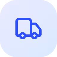 Blue delivery truck icon inside a light purple circular background.