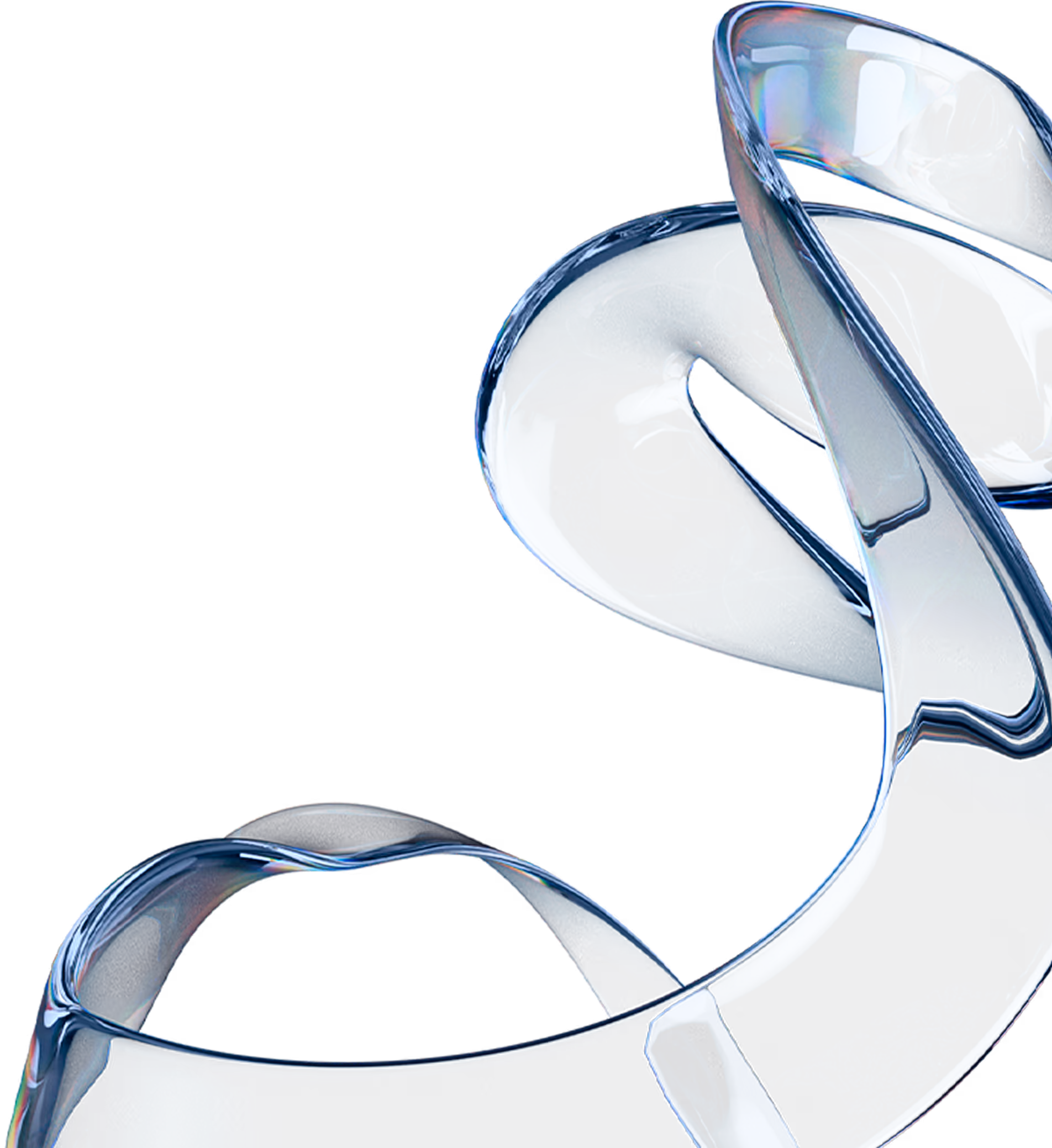 Abstract glossy dark blue twisted ribbon shape with reflective surfaces on a transparent background.