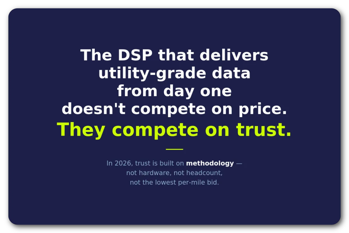 DSPs that deliver utility-grade data from day one compete on trust built on methodology, not the lowest per-mile bid