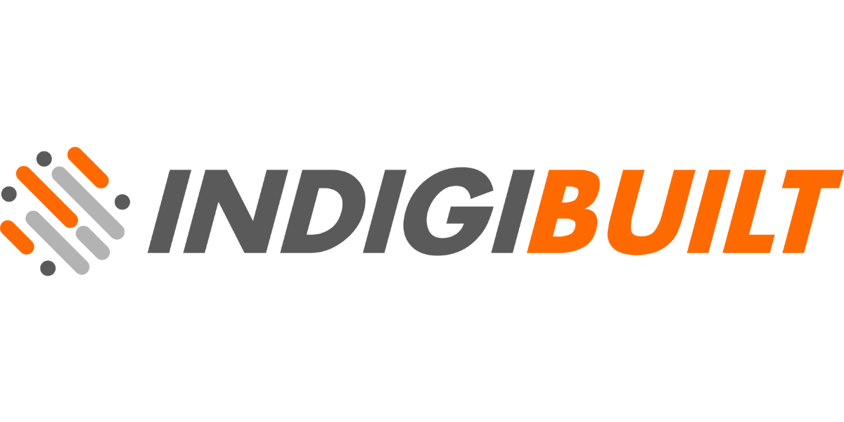IndigiBuilt company logo with stylized bars and dots in orange and gray.