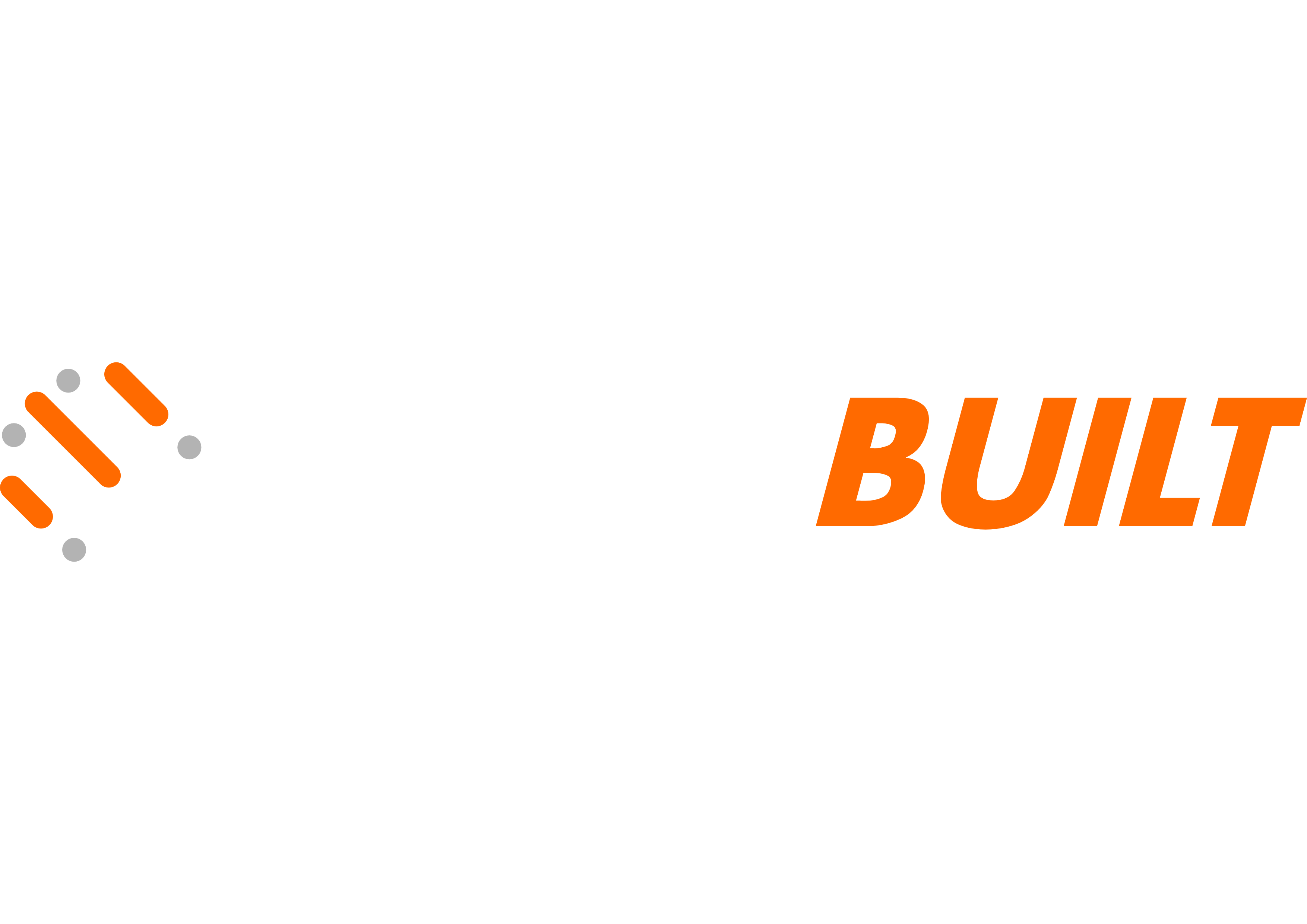 IndigiBuilt logo with white and orange text accompanied by an abstract symbol of white and orange lines and grey dots.