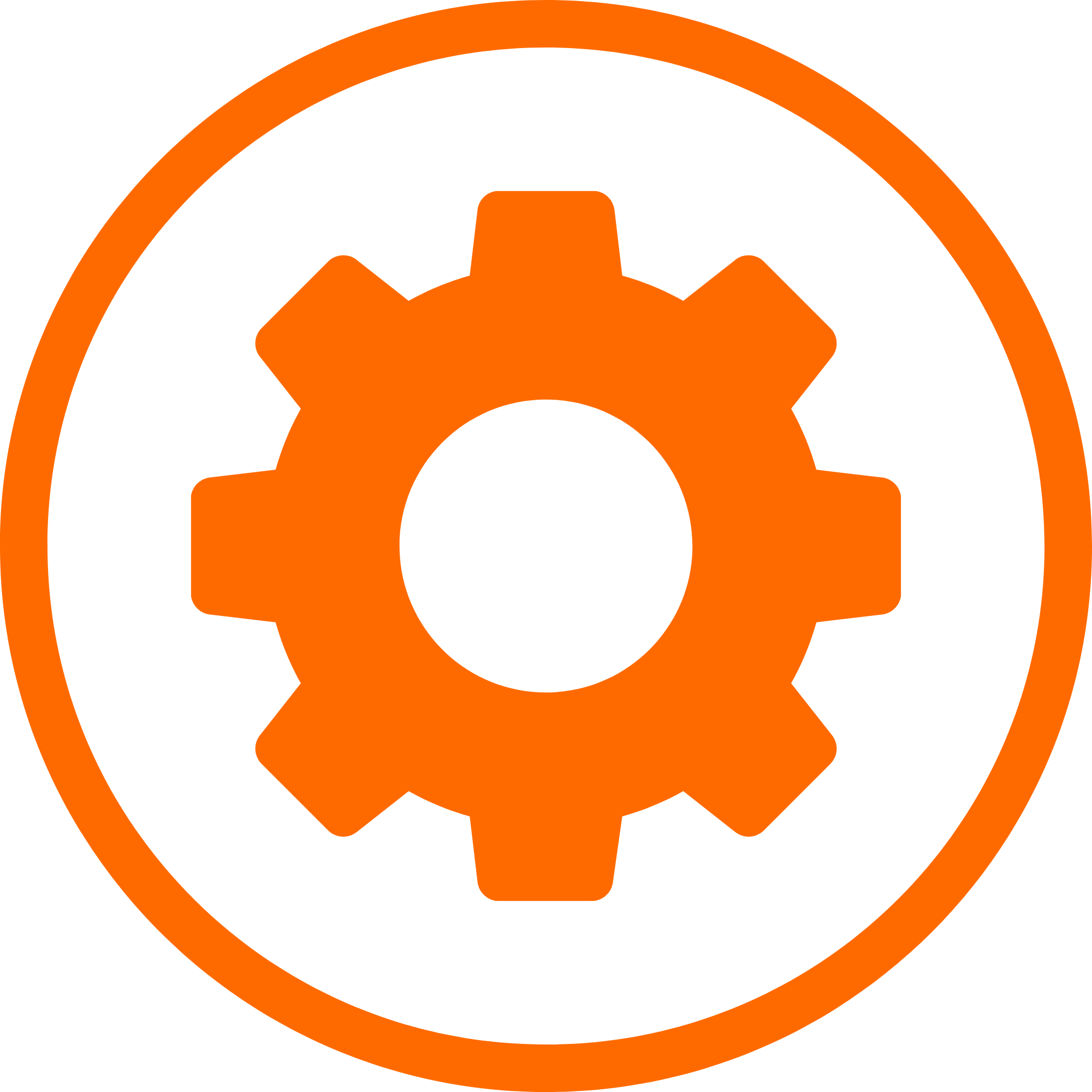Orange gear icon inside an orange circle on a transparent background.