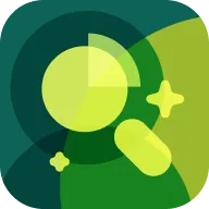 Stylized magnifying glass hovering over a pie chart with star-like sparkles around it.