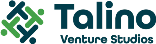 Talino Venture Studios logo with abstract interconnected figures in blue and green.