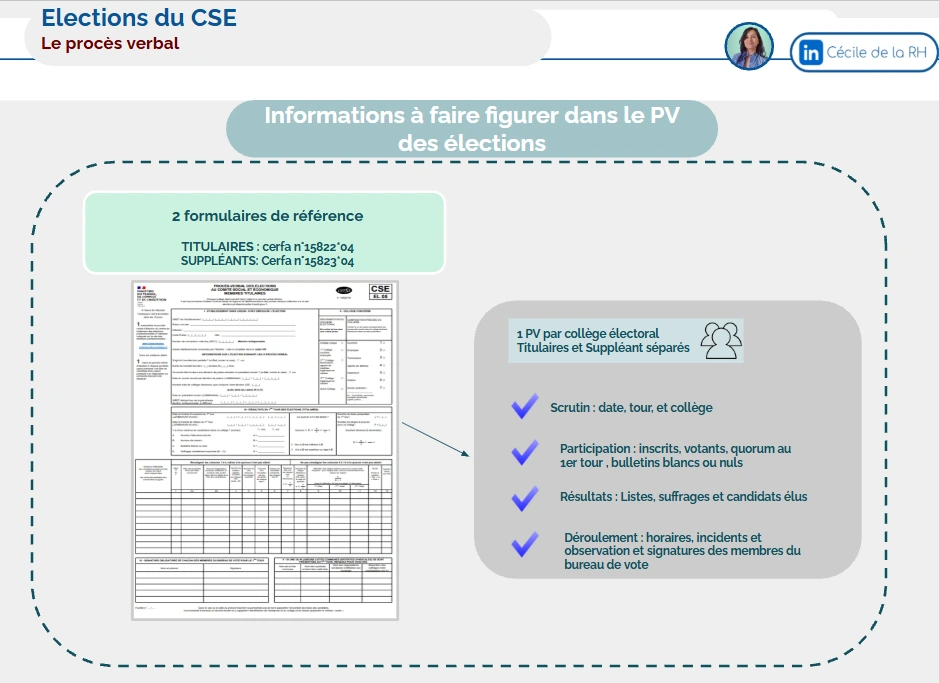 infographie sur les informations à faire figuier dans la PV -procès verbal- des élections professionnelles au CSE