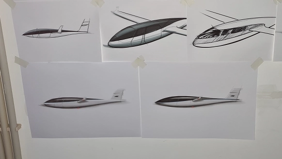 Fotografia de sketches do avião.
